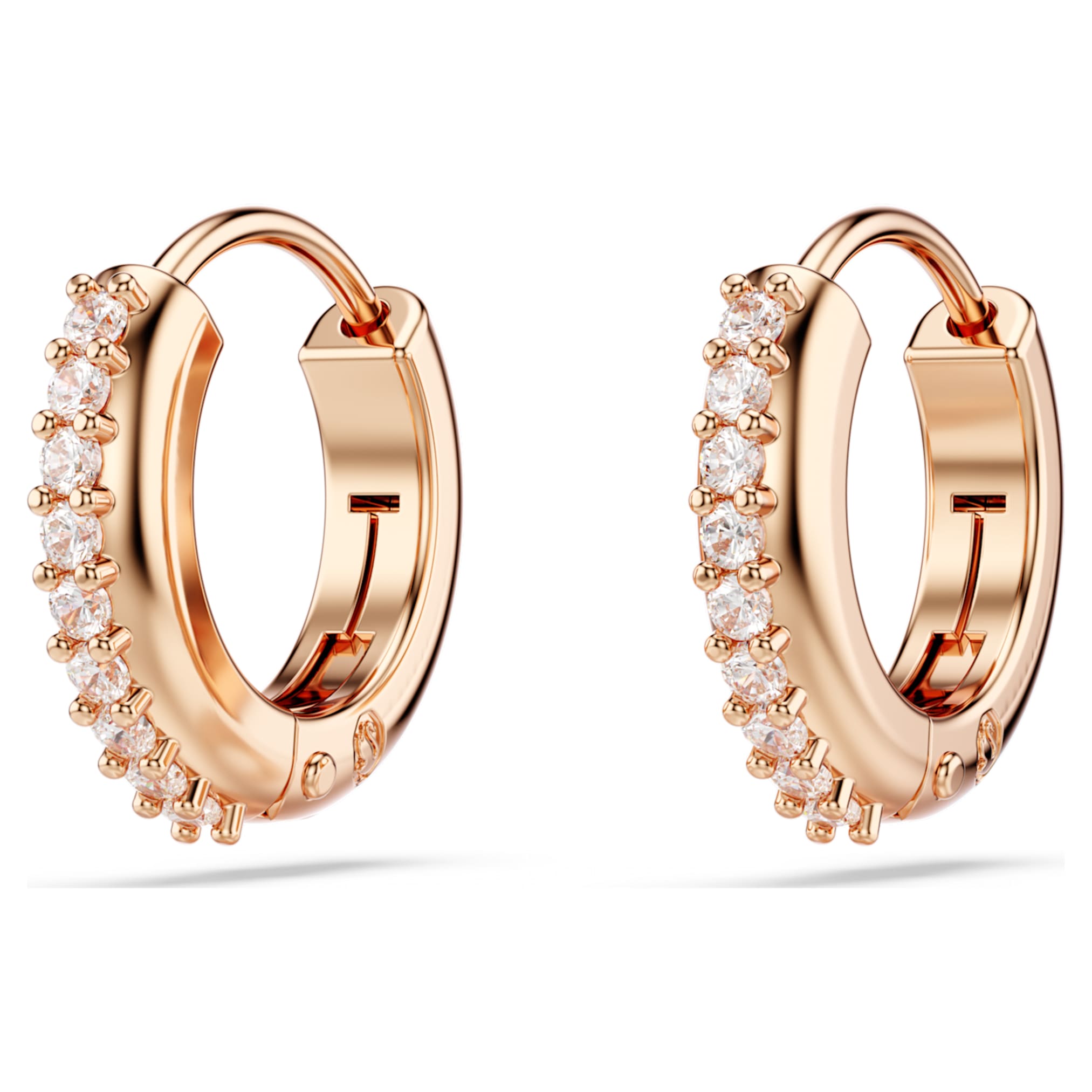 Swarovski Matrix hoop earrings Round cut, White, 18K rose gold finish