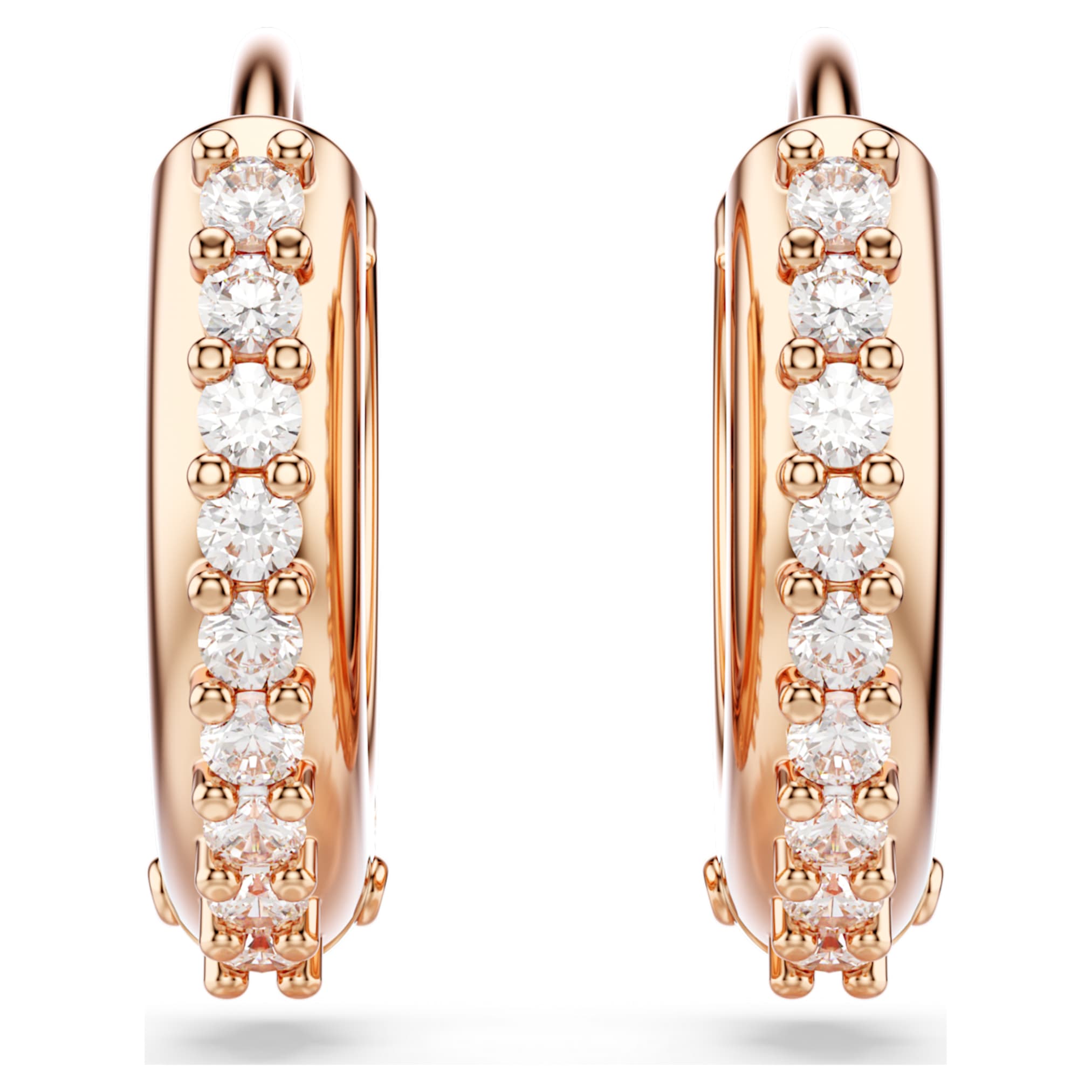 Swarovski Matrix hoop earrings Round cut, White, 18K rose gold finish