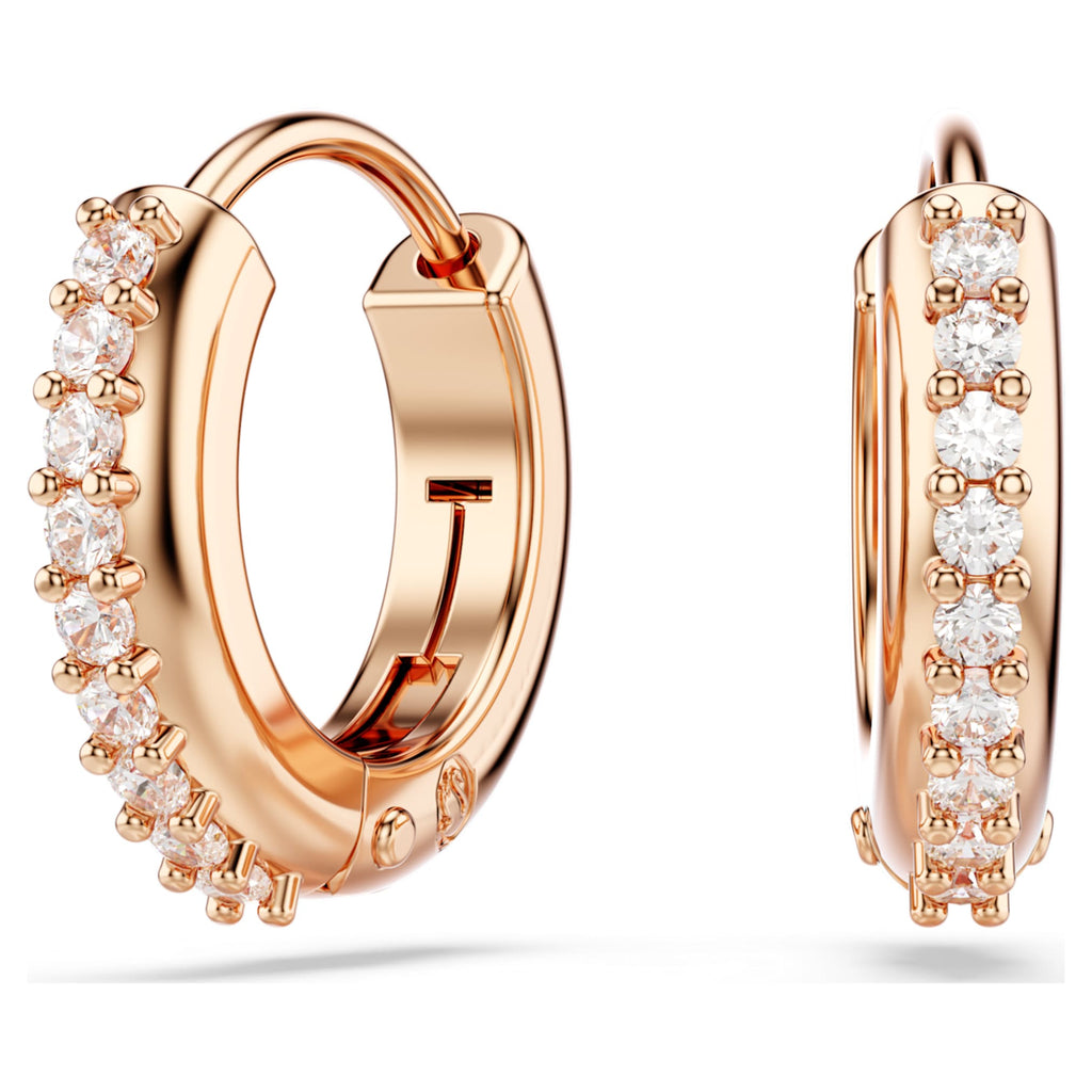Swarovski Matrix hoop earrings Round cut, White, 18K rose gold finish