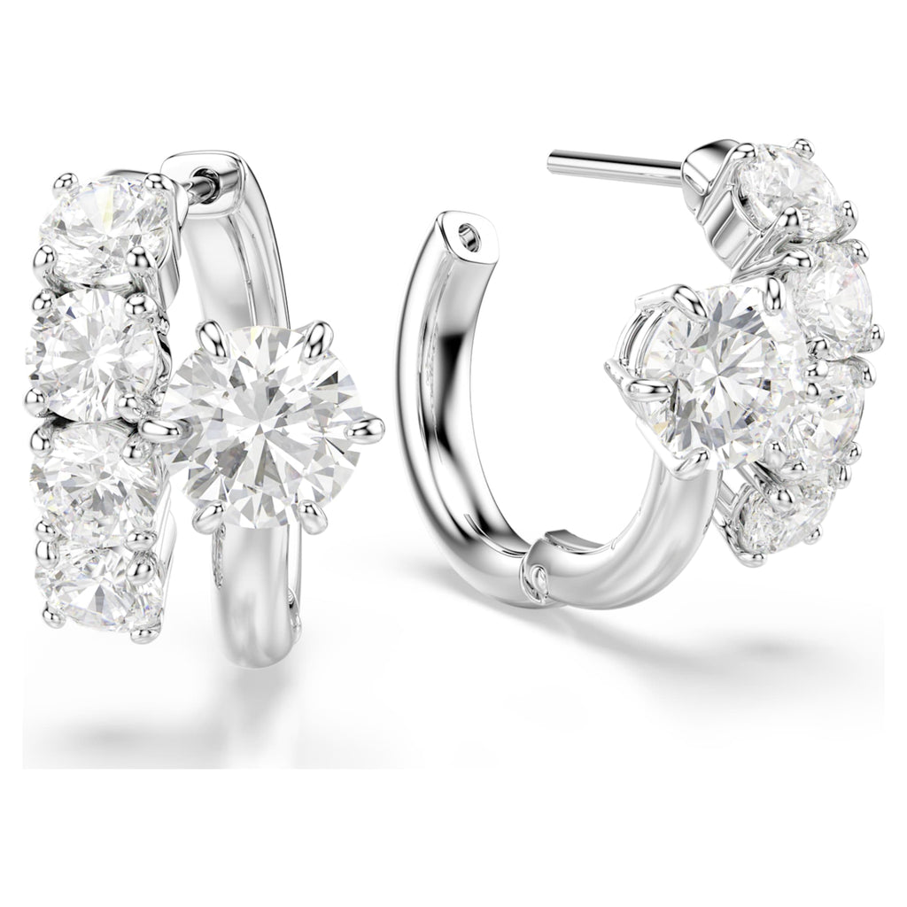 Swarovski Matrix hoop earrings Round cut, White, Rhodium plated