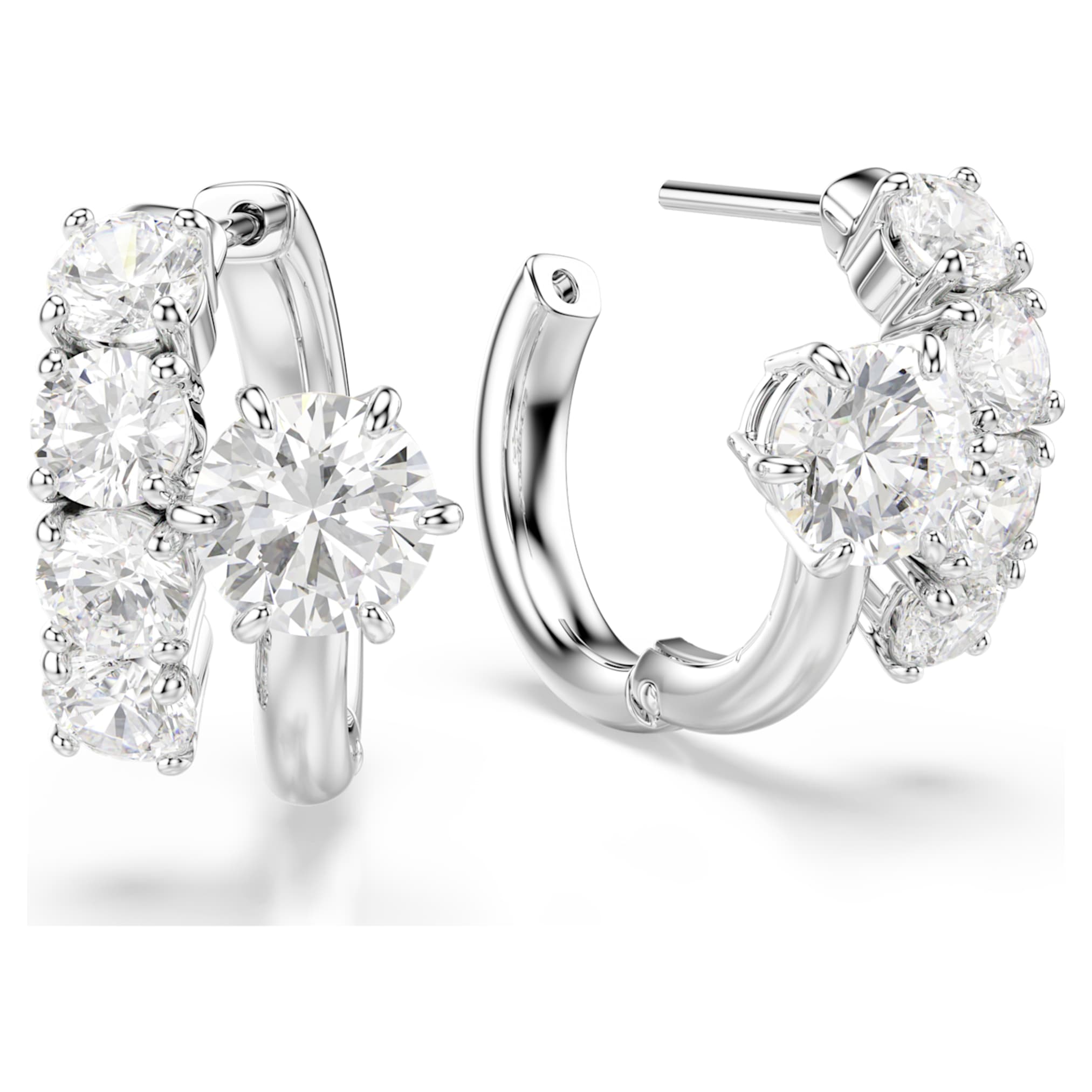 Swarovski Matrix hoop earrings Round cut, White, Rhodium plated