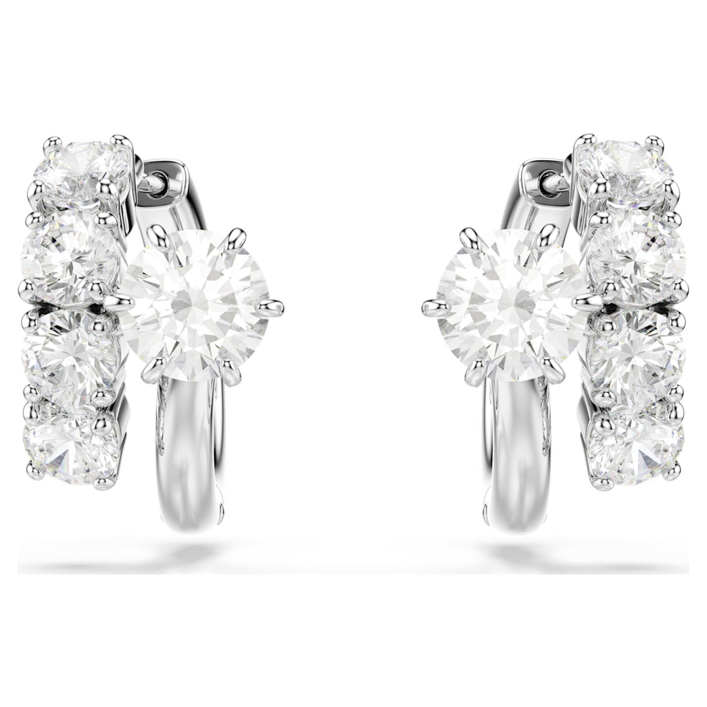 Swarovski Matrix hoop earrings Round cut, White, Rhodium plated