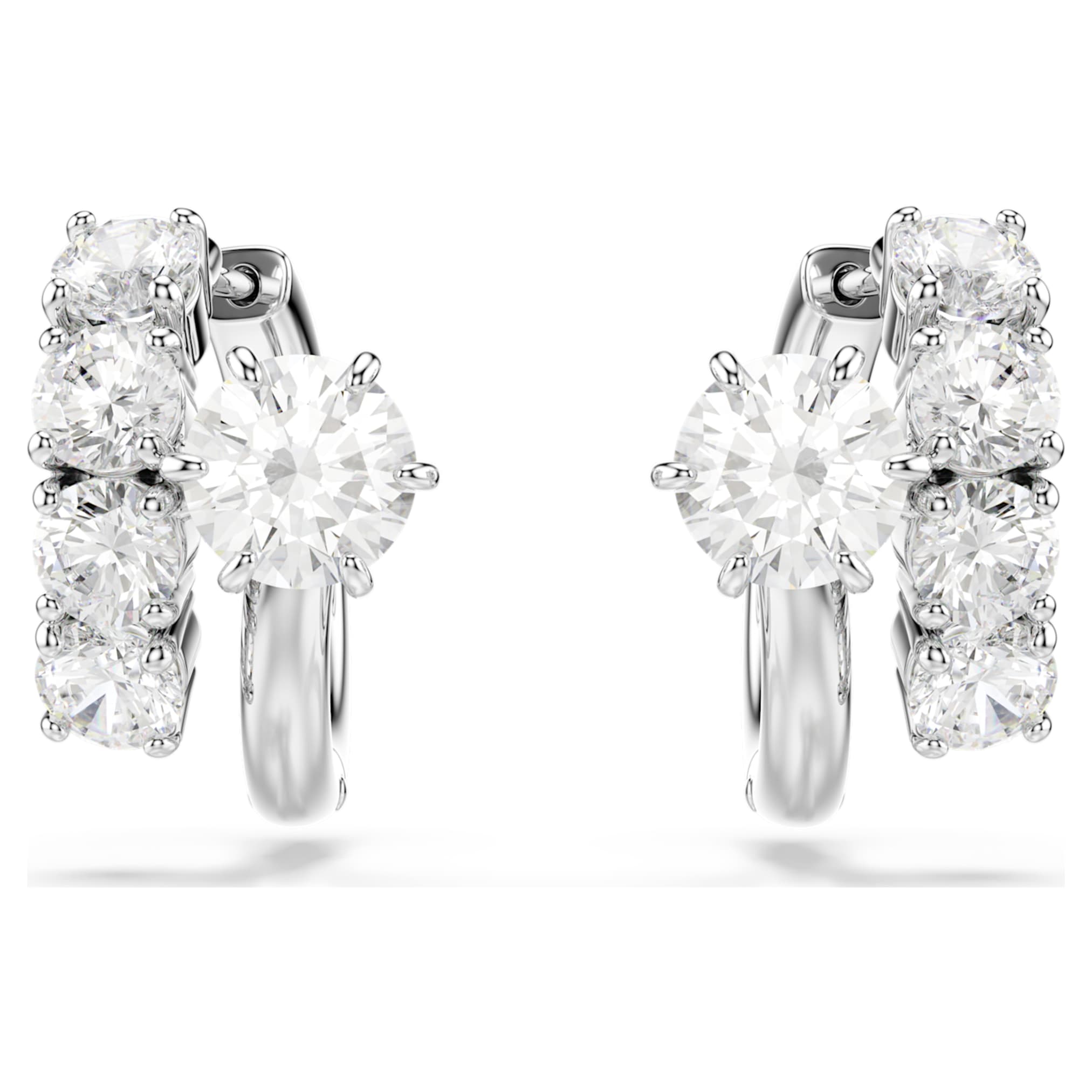 Swarovski Matrix hoop earrings Round cut, White, Rhodium plated