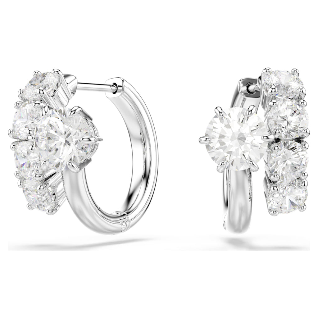 Swarovski Matrix hoop earrings Round cut, White, Rhodium plated