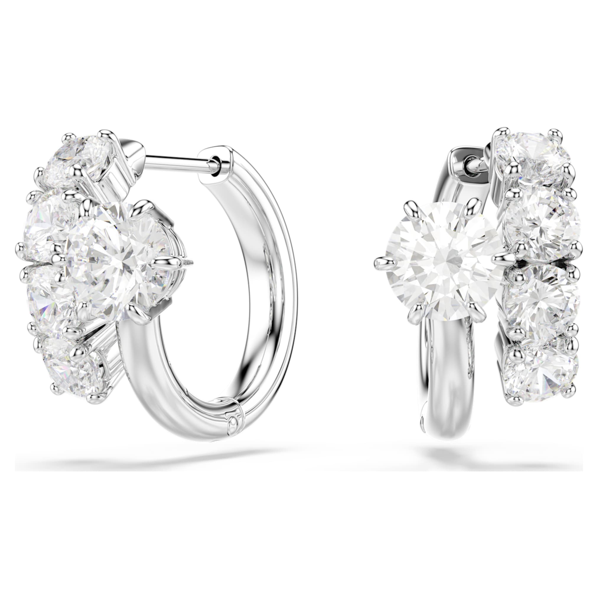 Swarovski Matrix hoop earrings Round cut, White, Rhodium plated