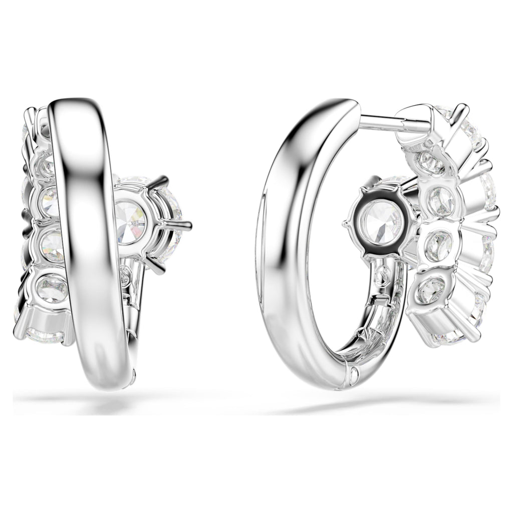Swarovski Matrix hoop earrings Round cut, White, Rhodium plated