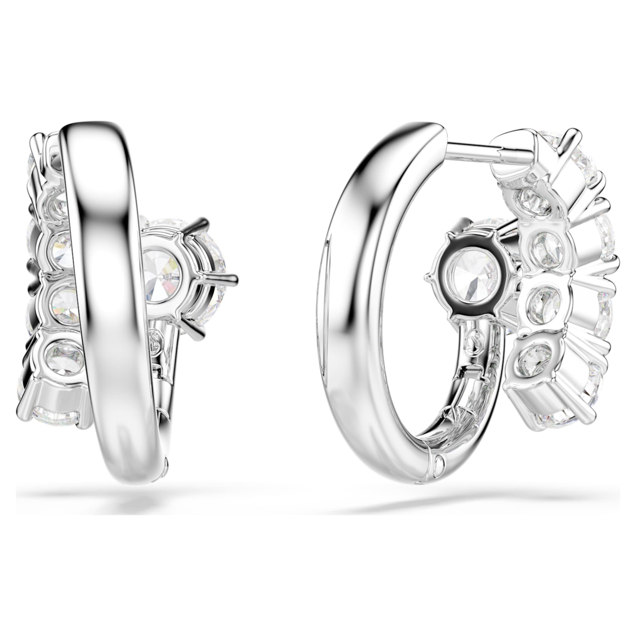 Swarovski Matrix hoop earrings Round cut, White, Rhodium plated