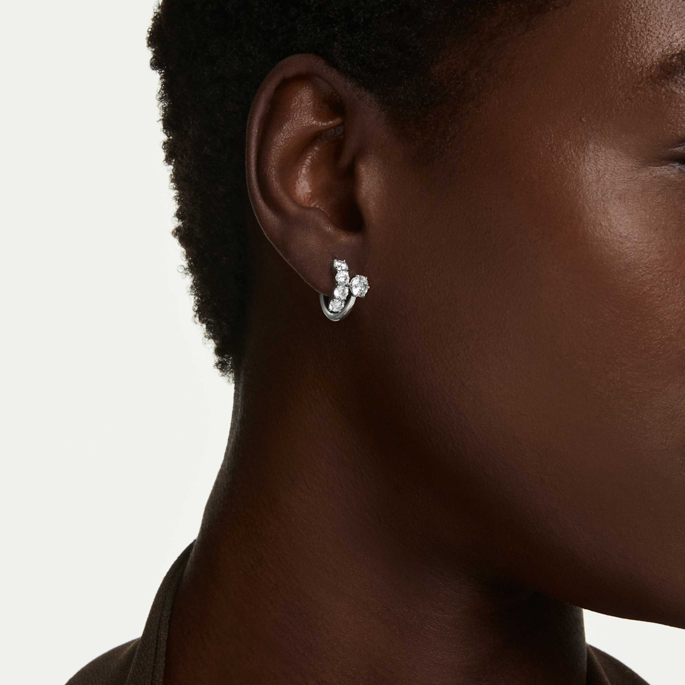 Swarovski Matrix hoop earrings Round cut, White, Rhodium plated