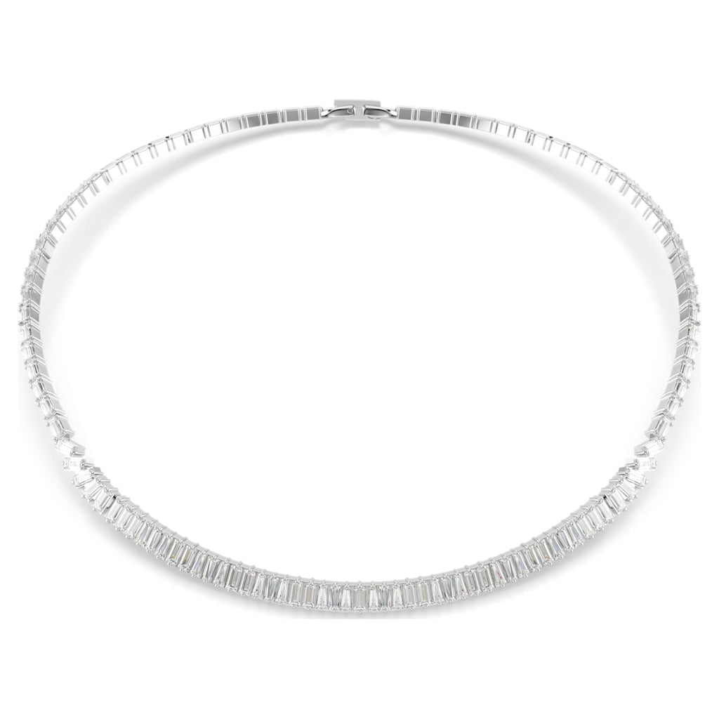 Swarovski Matrix necklace Baguette cut, White, Rhodium plated