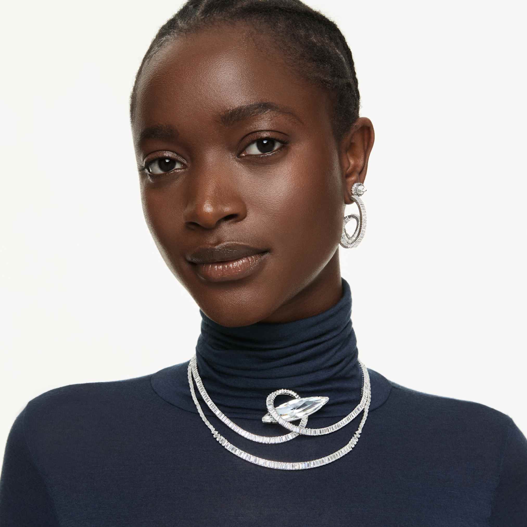 Swarovski Matrix necklace Baguette cut, White, Rhodium plated