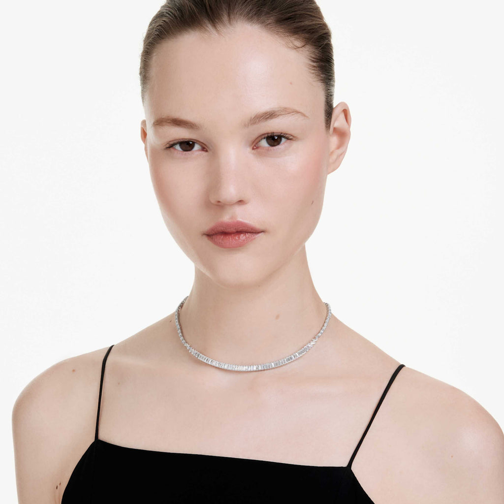 Swarovski Matrix necklace Baguette cut, White, Rhodium plated