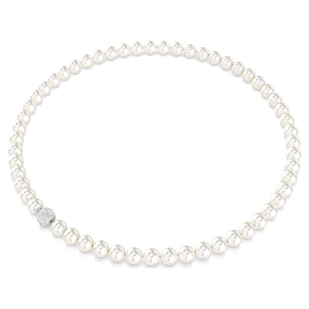 Swarovski Matrix necklace Crystal pearl, White, Rhodium plated