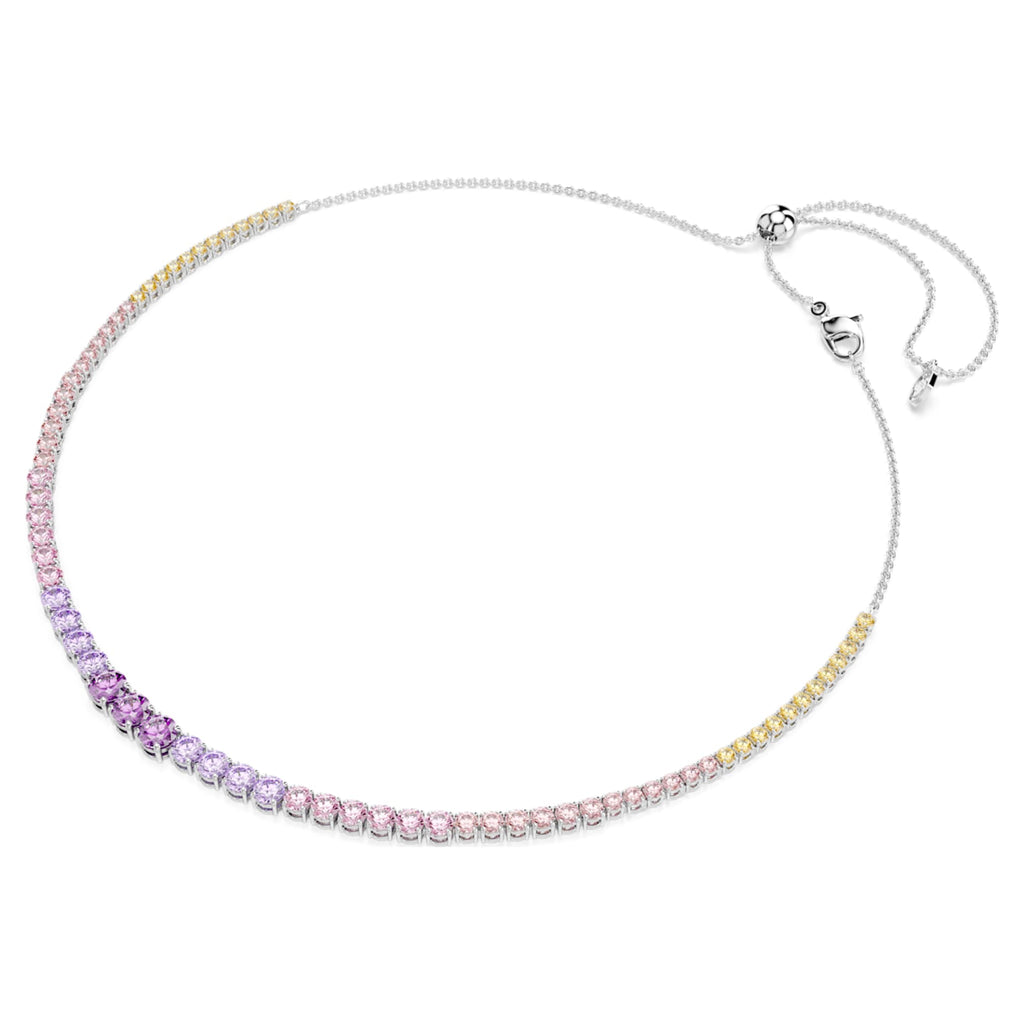 Swarovski Matrix necklace Gradient of round cuts, Multicolored, Rhodium plated
