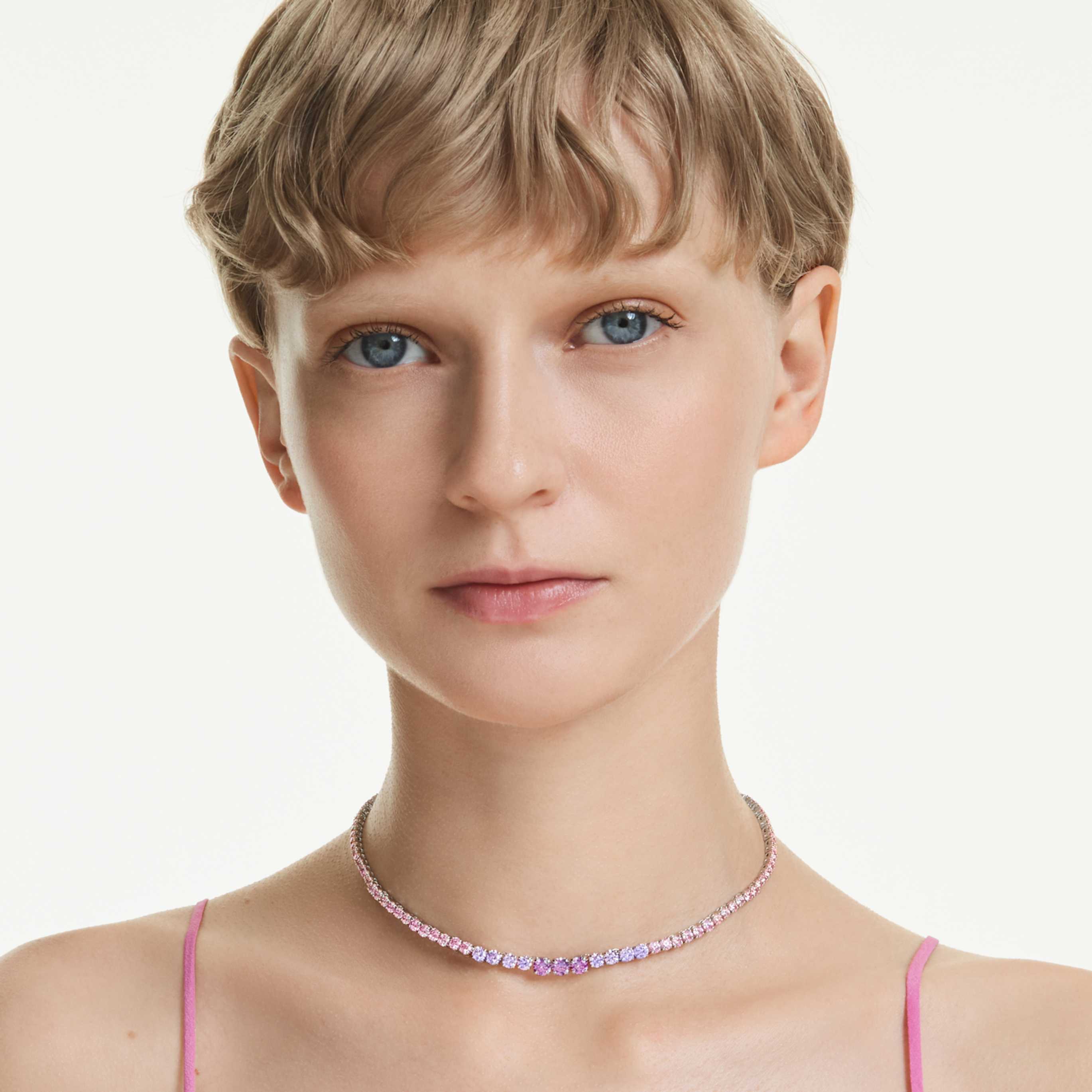 Swarovski Matrix necklace Gradient of round cuts, Multicolored, Rhodium plated