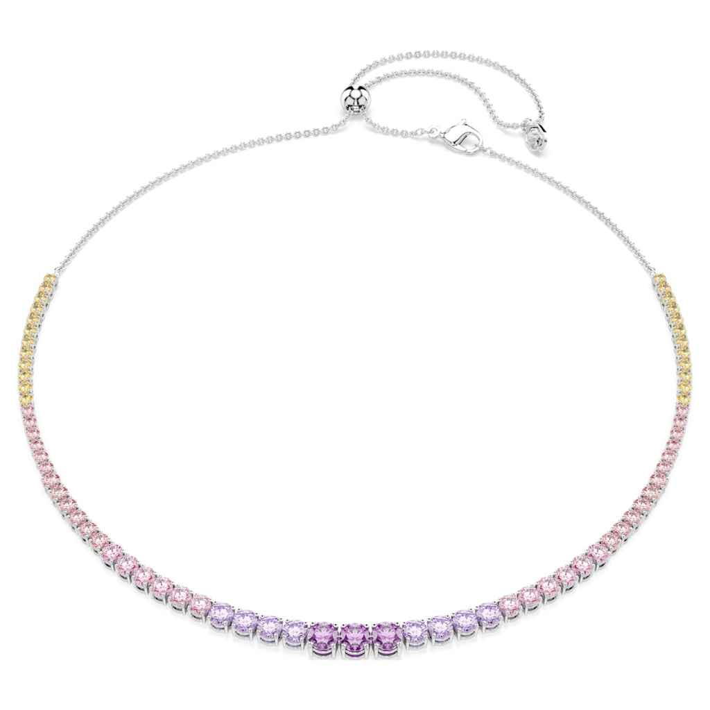 Swarovski Matrix necklace Gradient of round cuts, Multicolored, Rhodium plated