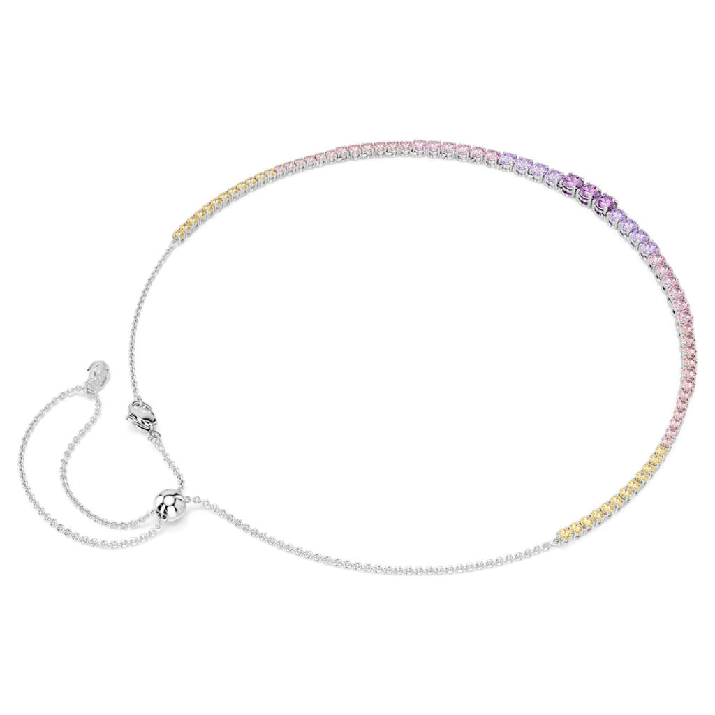 Swarovski Matrix necklace Gradient of round cuts, Multicolored, Rhodium plated