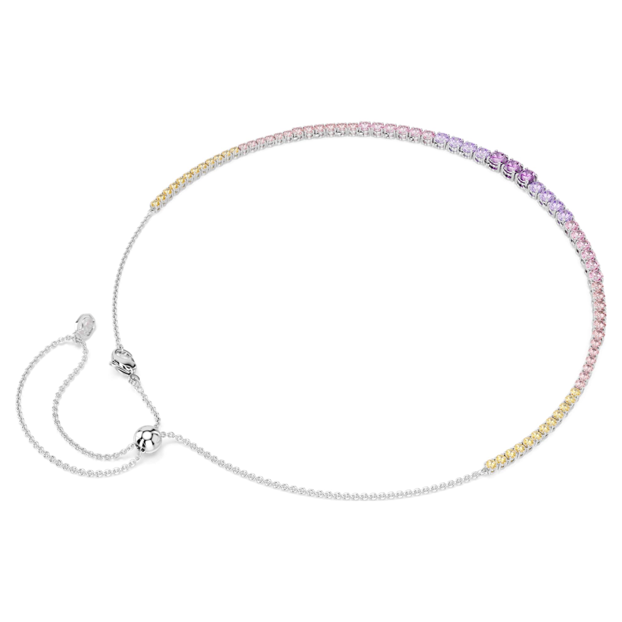 Swarovski Matrix necklace Gradient of round cuts, Multicolored, Rhodium plated