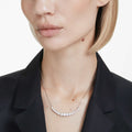 Swarovski Matrix necklace Gradient of round cuts, White, Rhodium plated