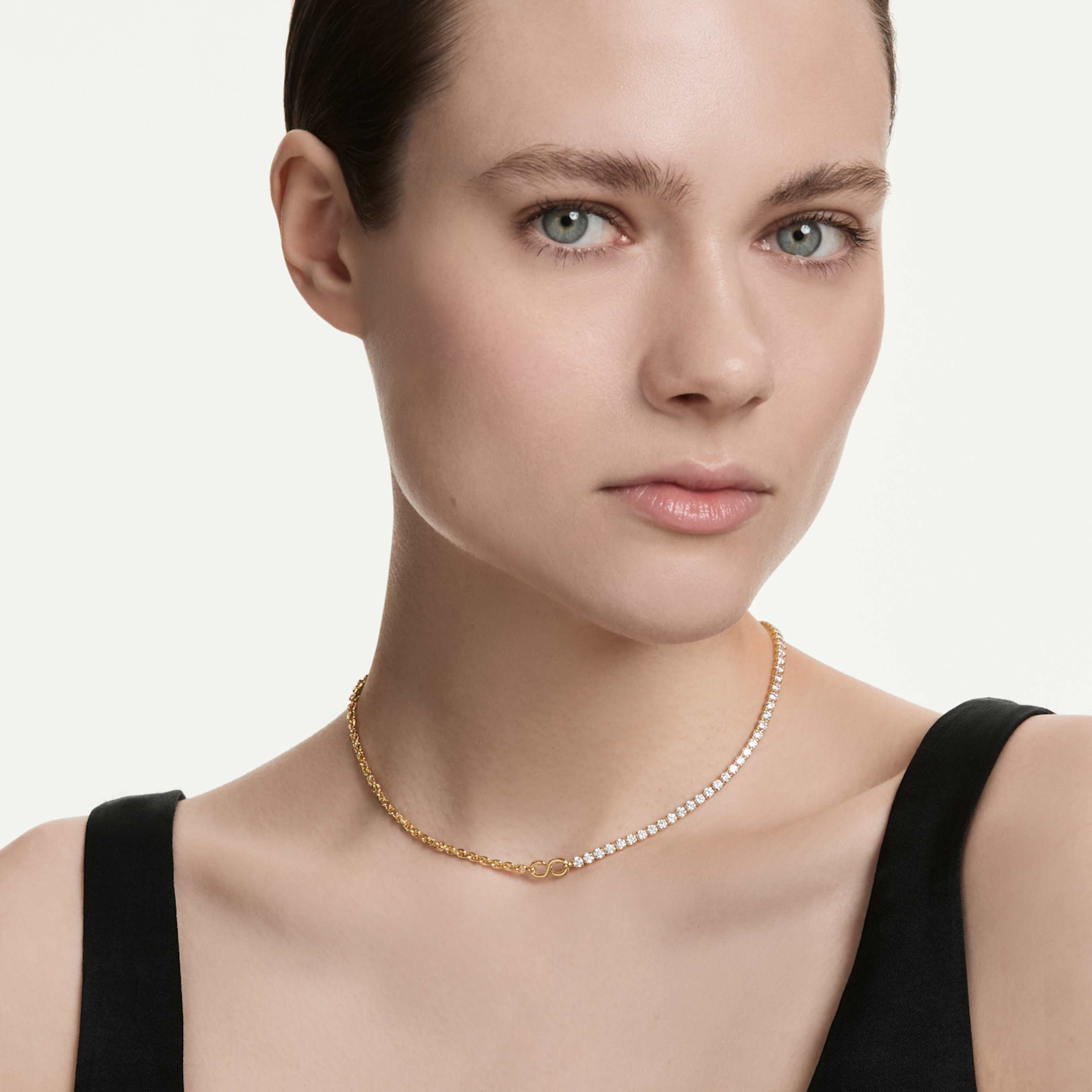 Swarovski Matrix necklace Round cut, White, 18K gold finish