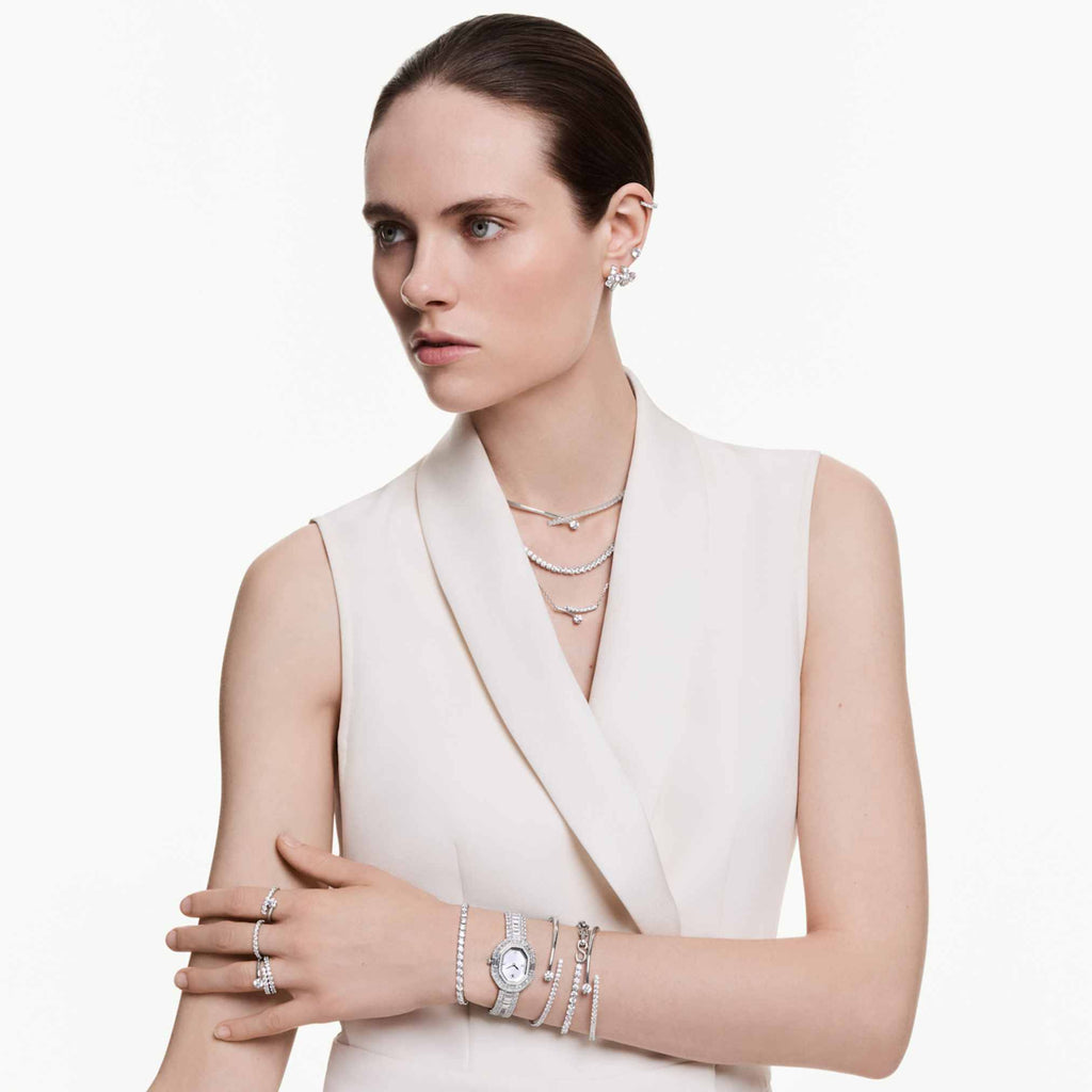 Swarovski Matrix necklace Round cut, White, Rhodium plated