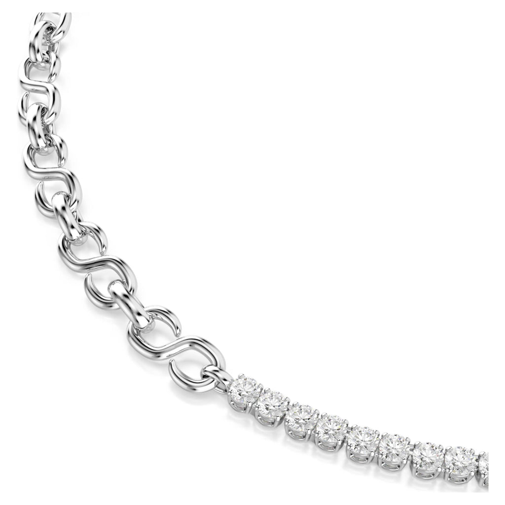 Swarovski Matrix necklace S-shape, Round cut, White, Rhodium plated