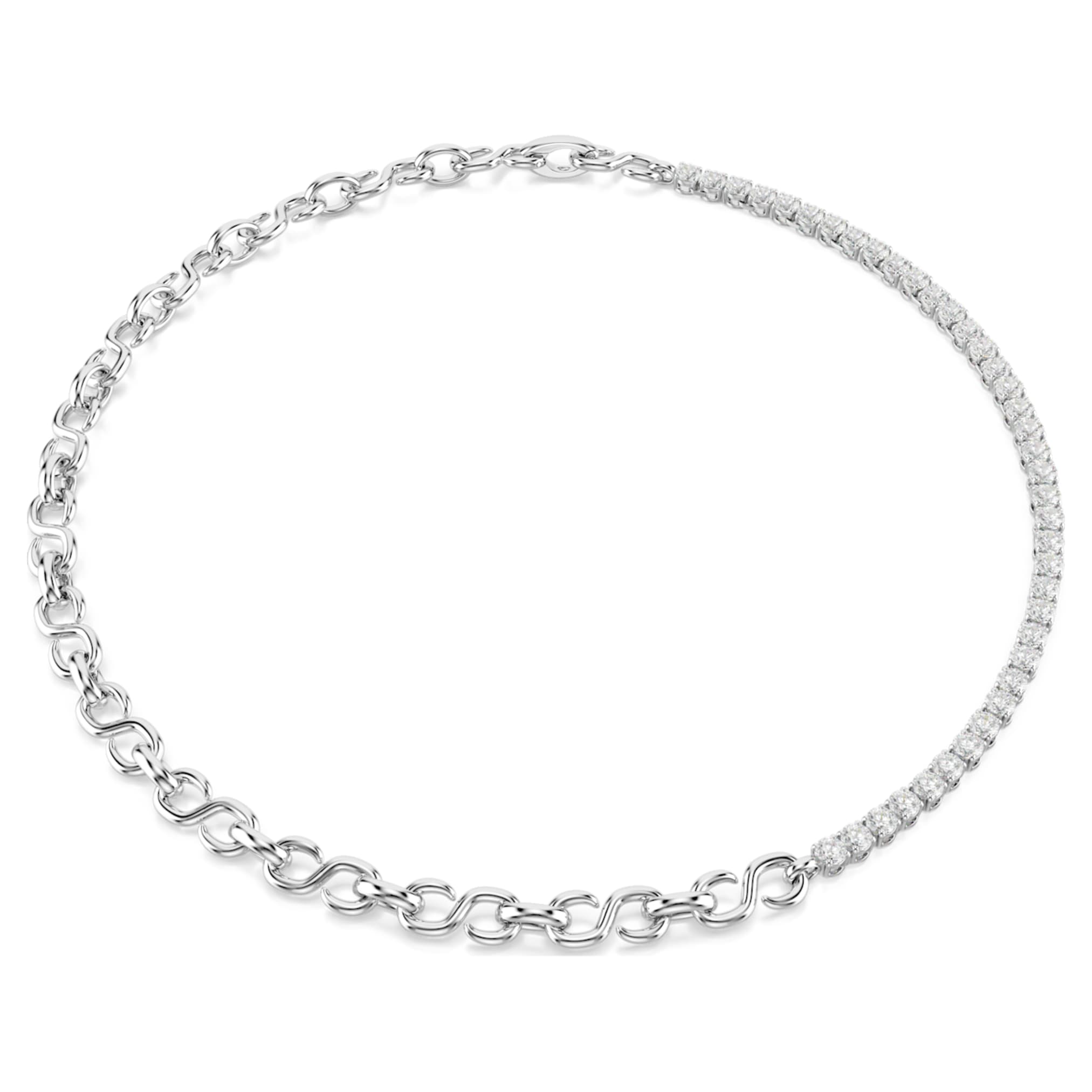Swarovski Matrix necklace S-shape, Round cut, White, Rhodium plated