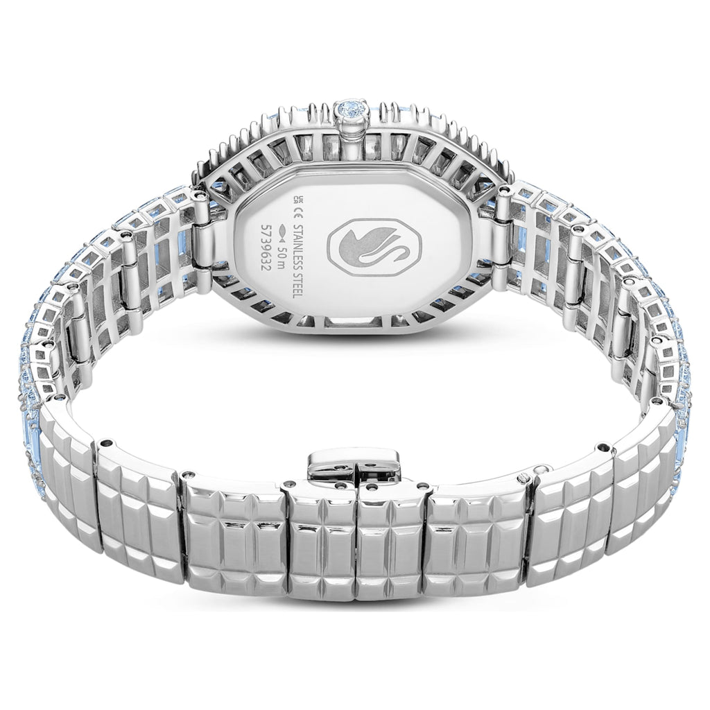 Swarovski Matrix octagon watch Baguette cut, Metal bracelet, Blue, Stainless steel