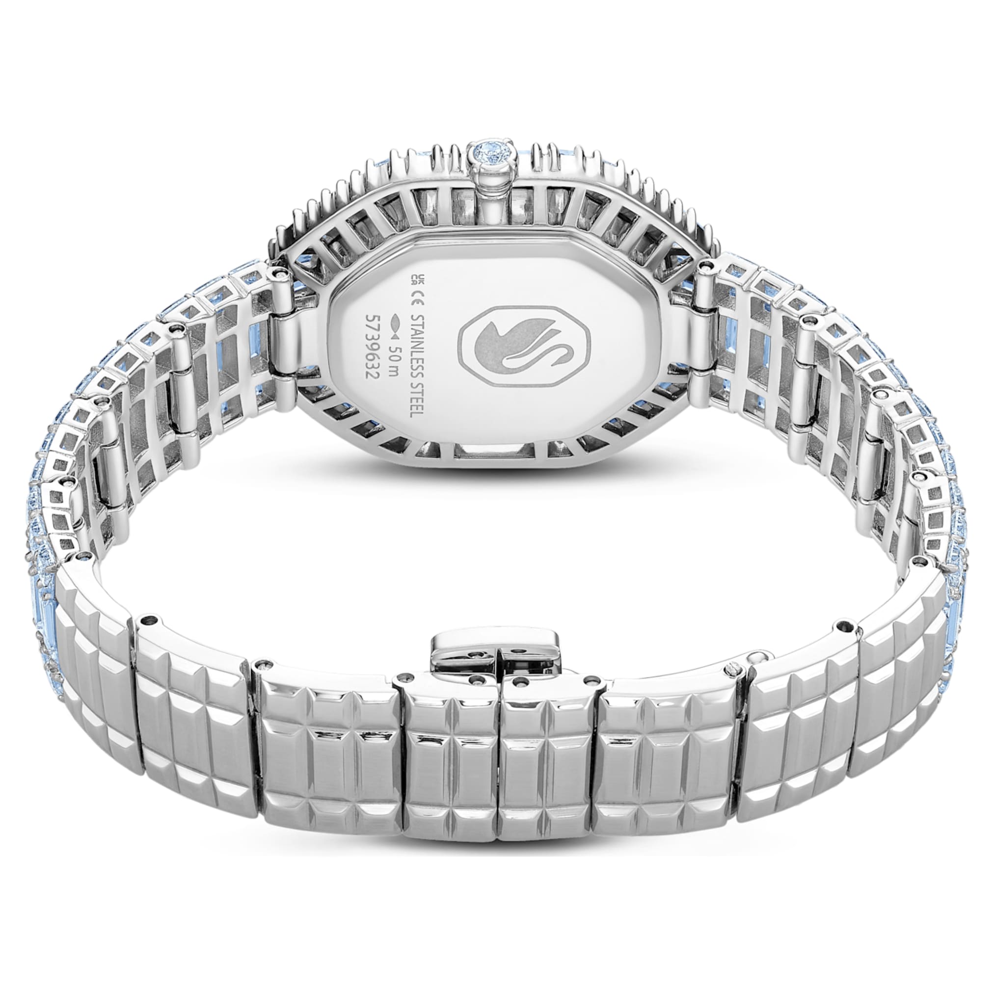 Swarovski Matrix octagon watch Baguette cut, Metal bracelet, Blue, Stainless steel