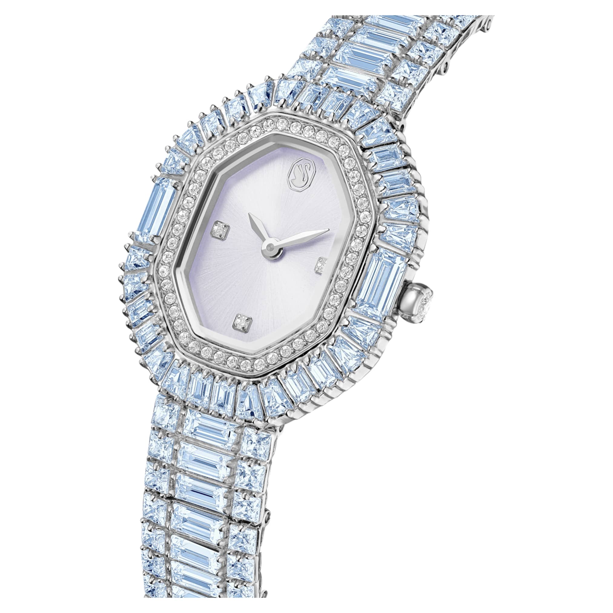 Swarovski Matrix octagon watch Baguette cut, Metal bracelet, Blue, Stainless steel