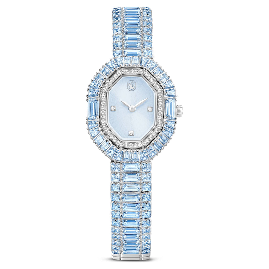 Swarovski Matrix octagon watch Baguette cut, Metal bracelet, Blue, Stainless steel