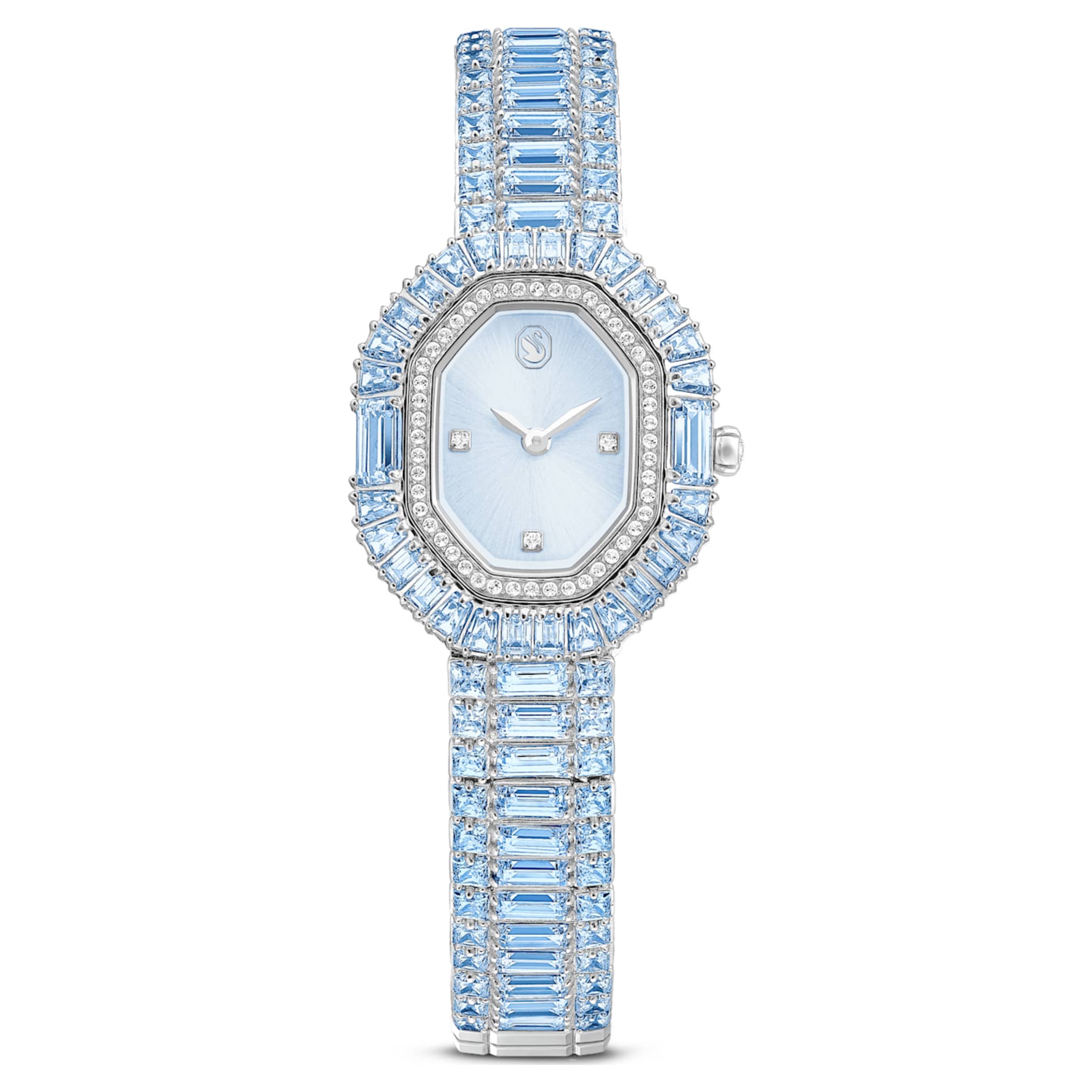 Swarovski Matrix octagon watch Baguette cut, Metal bracelet, Blue, Stainless steel