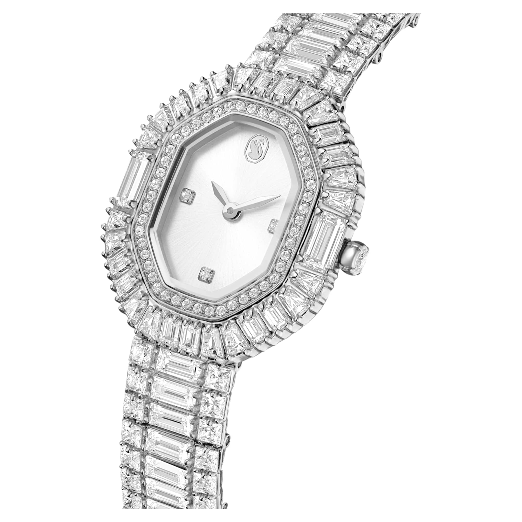 Swarovski Matrix octagon watch Baguette cut, Metal bracelet, Silver tone, Stainless steel
