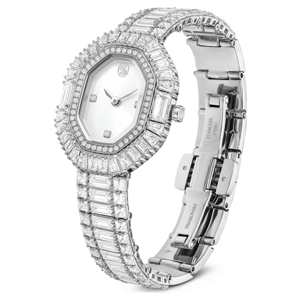 Swarovski Matrix octagon watch Baguette cut, Metal bracelet, Silver tone, Stainless steel