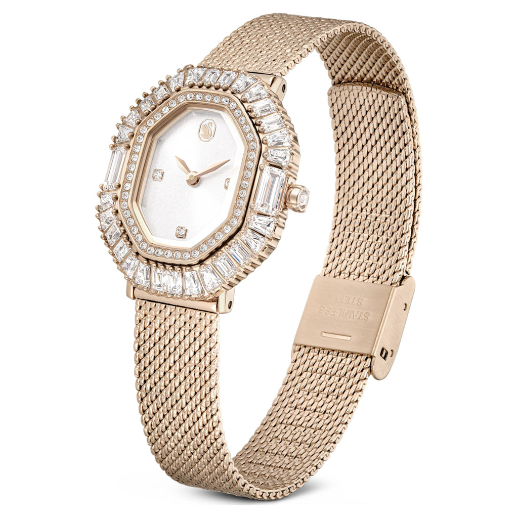Swarovski Matrix octagon watch Metal bracelet, Gold tone, Champagne gold-tone finish