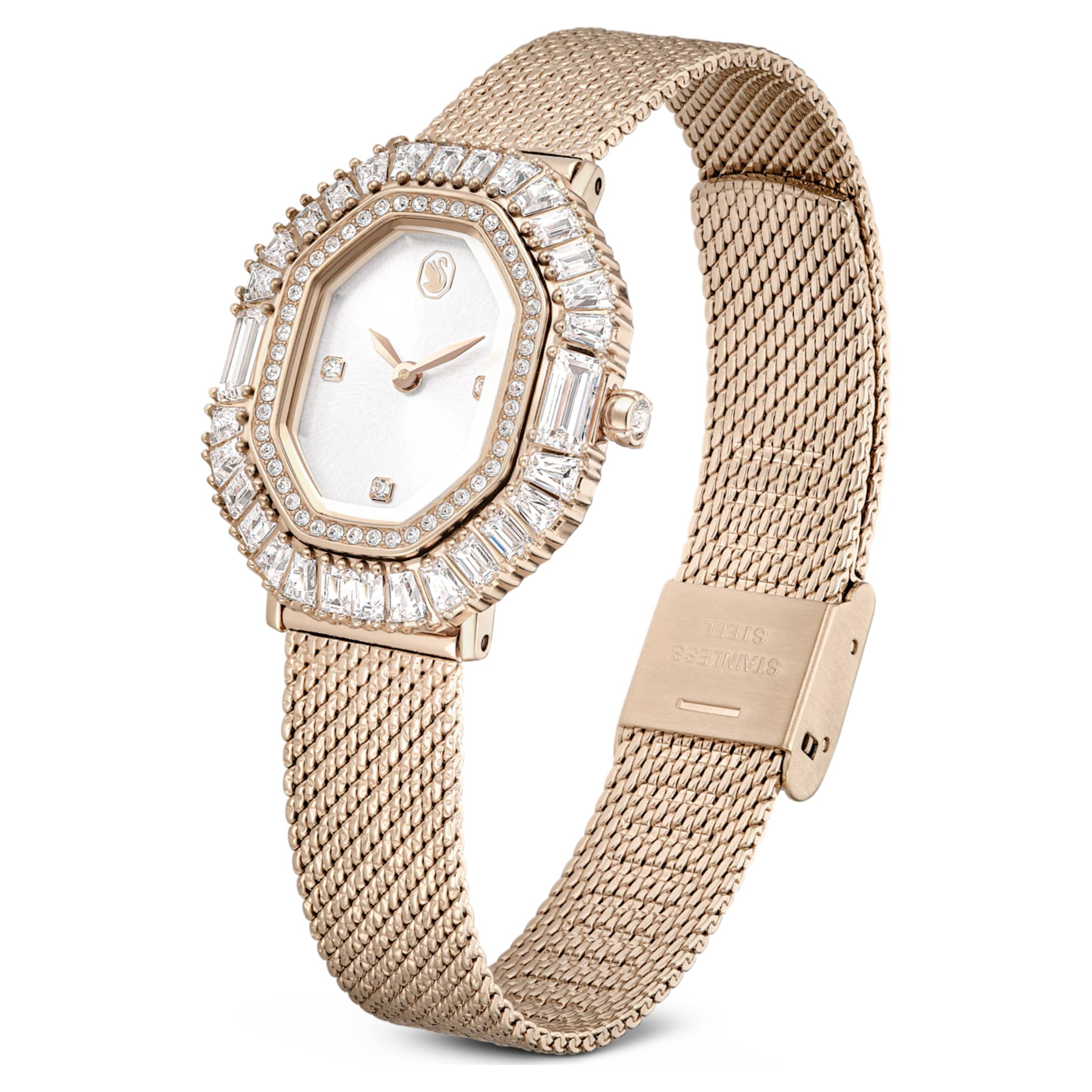 Swarovski Matrix octagon watch Metal bracelet, Gold tone, Champagne gold-tone finish