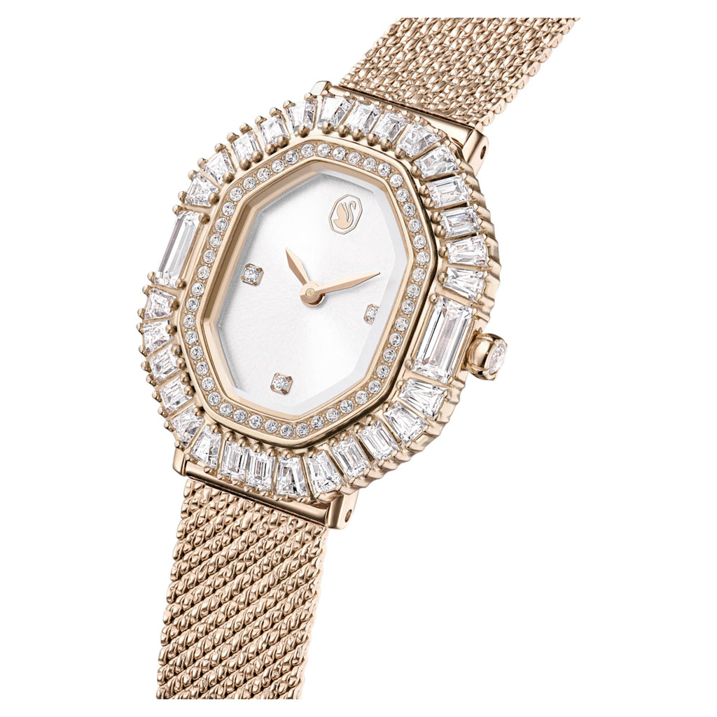 Swarovski Matrix octagon watch Metal bracelet, Gold tone, Champagne gold-tone finish