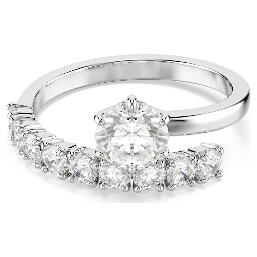 Swarovski Matrix open ring Round cut, White, Rhodium plated