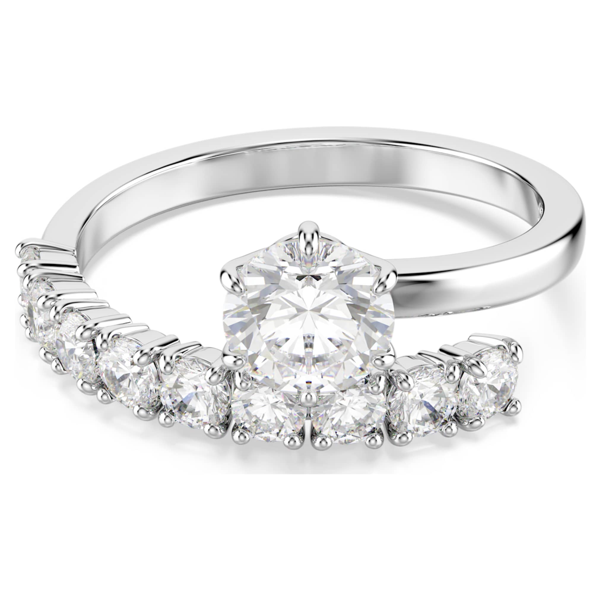 Swarovski Matrix open ring Round cut, White, Rhodium plated