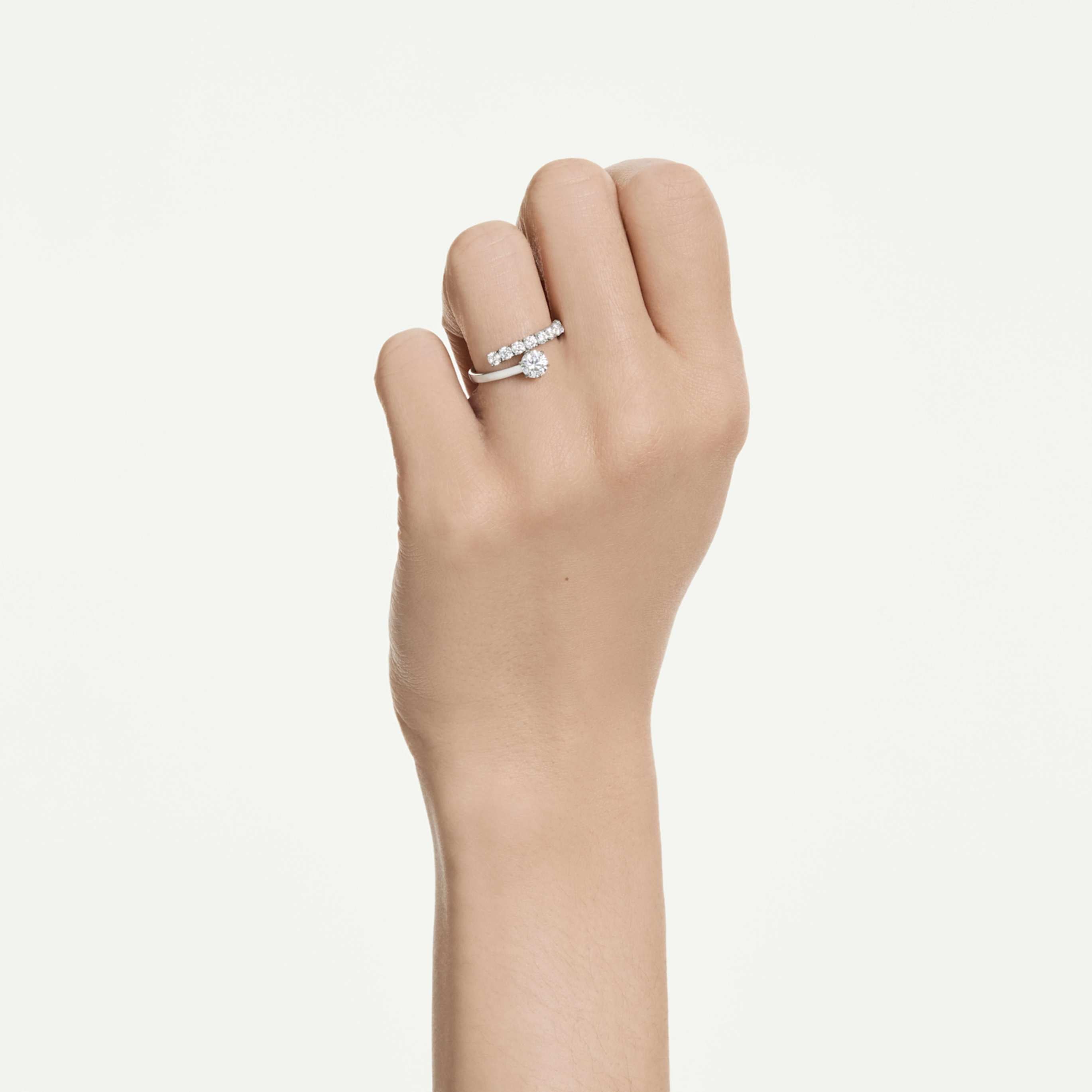 Swarovski Matrix open ring Round cut, White, Rhodium plated