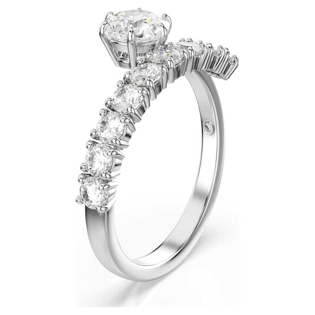 Swarovski Matrix open ring Round cut, White, Rhodium plated