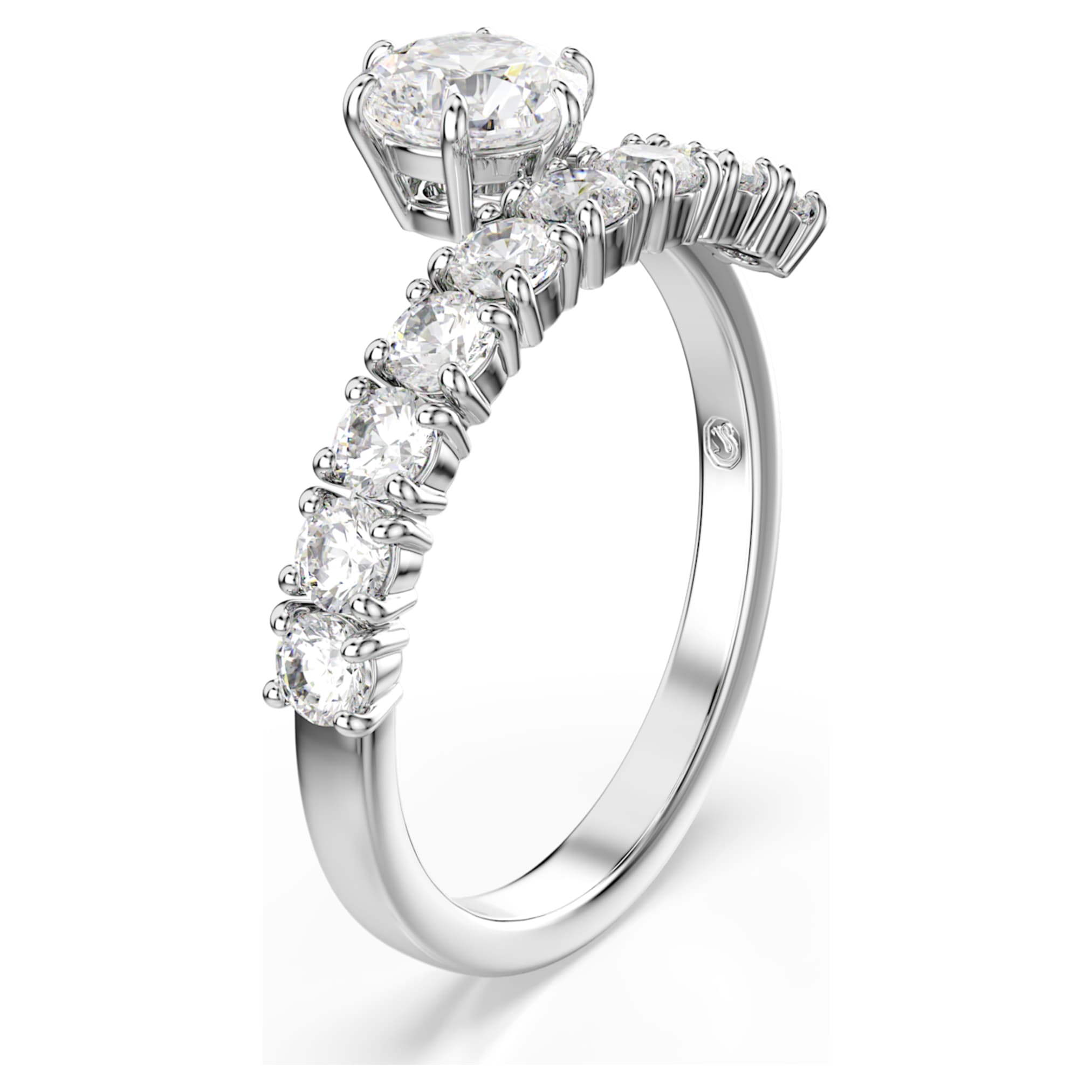 Swarovski Matrix open ring Round cut, White, Rhodium plated