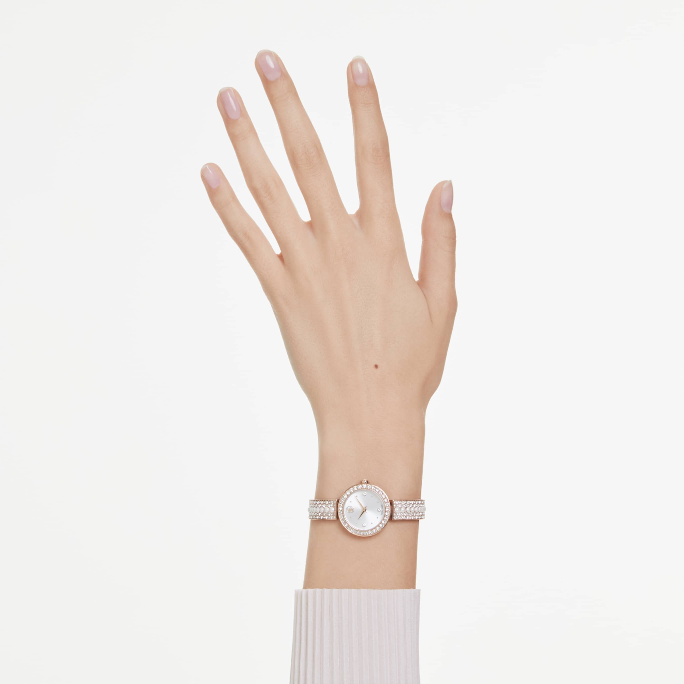 Swarovski Matrix pearl bangle watch Swiss Made, Crystal bracelet, White, Stainless steel