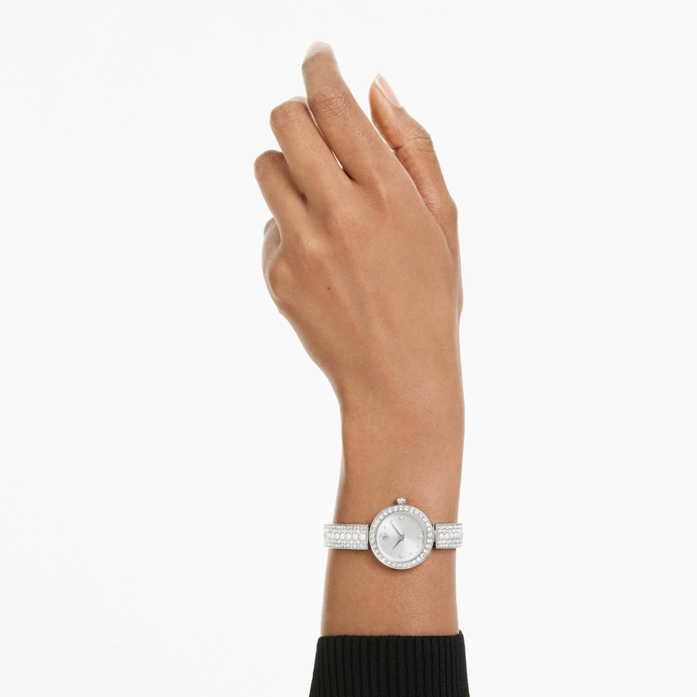 Swarovski Matrix pearl bangle watch Swiss Made, Crystal bracelet, White, Stainless steel