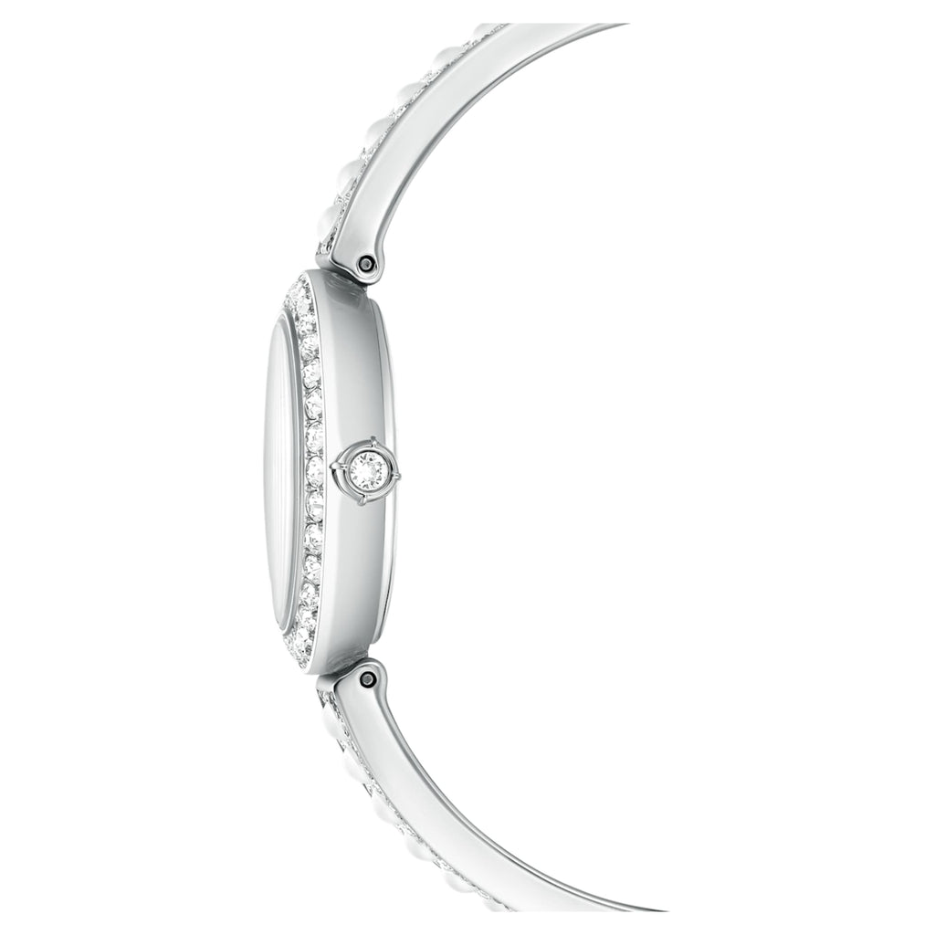 Swarovski Matrix pearl bangle watch Swiss Made, Crystal bracelet, White, Stainless steel