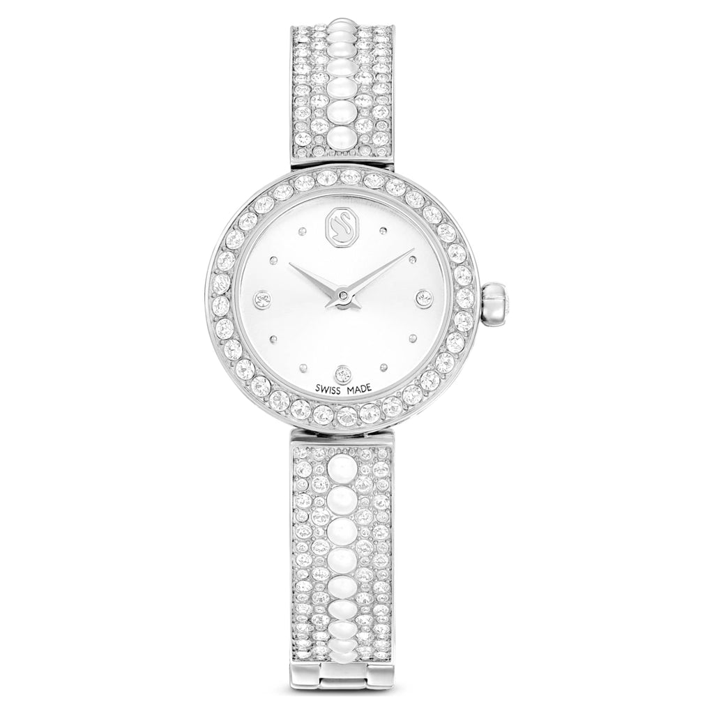 Swarovski Matrix pearl bangle watch Swiss Made, Crystal bracelet, White, Stainless steel