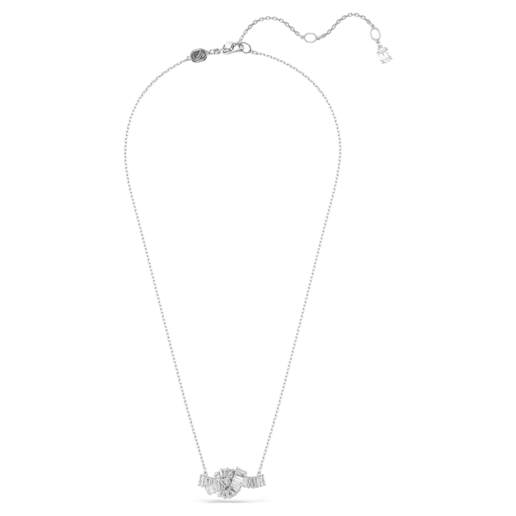 Swarovski Matrix pendant Baguette cut, Knot, White, Rhodium plated