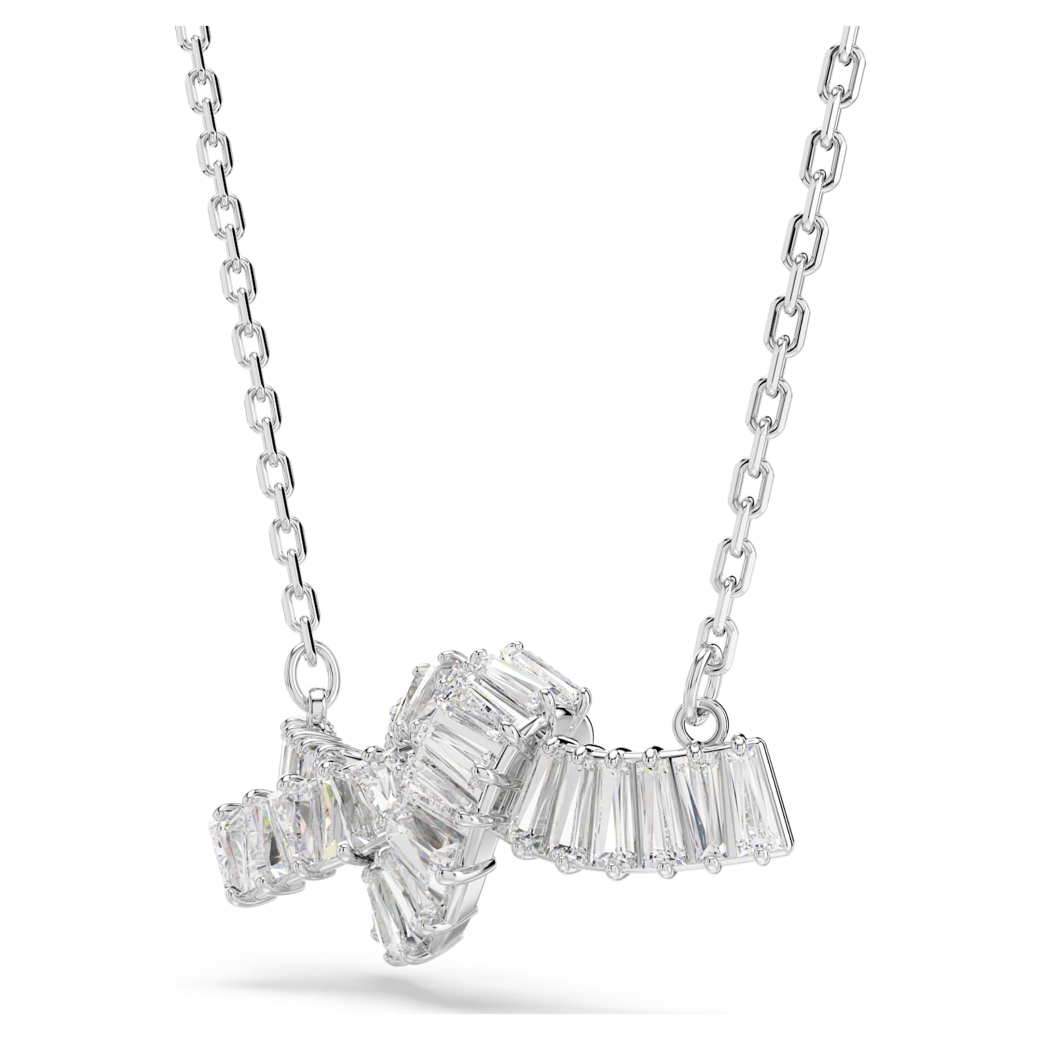 Swarovski Matrix pendant Baguette cut, Knot, White, Rhodium plated