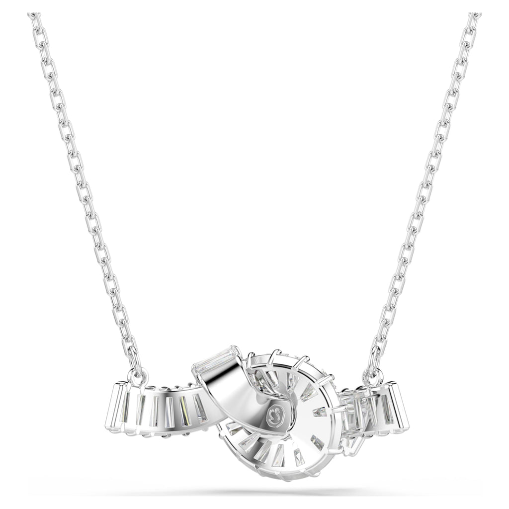 Swarovski Matrix pendant Baguette cut, Knot, White, Rhodium plated
