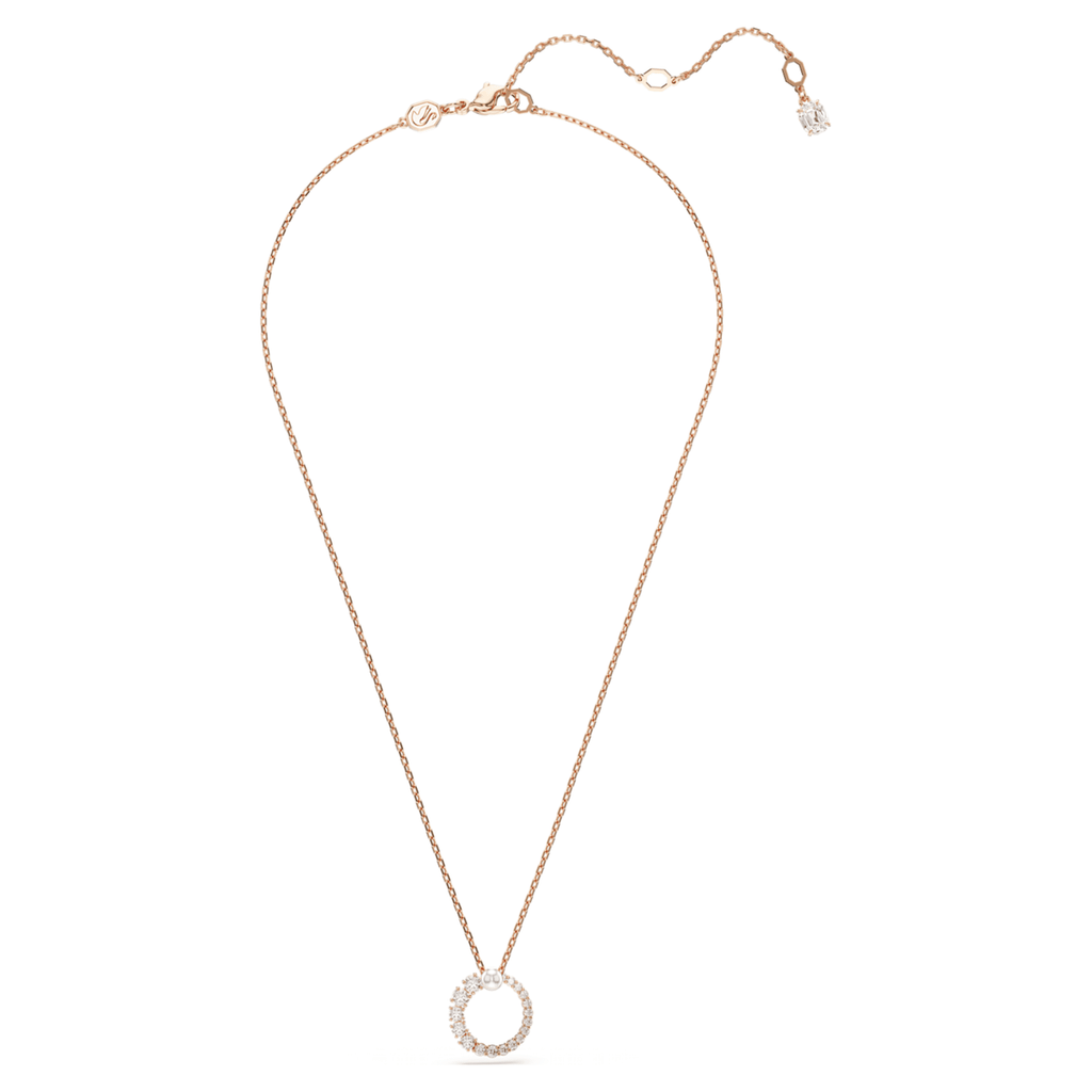 Swarovski Matrix pendant Crystal pearl, Round cut, White, 18K rose gold finish