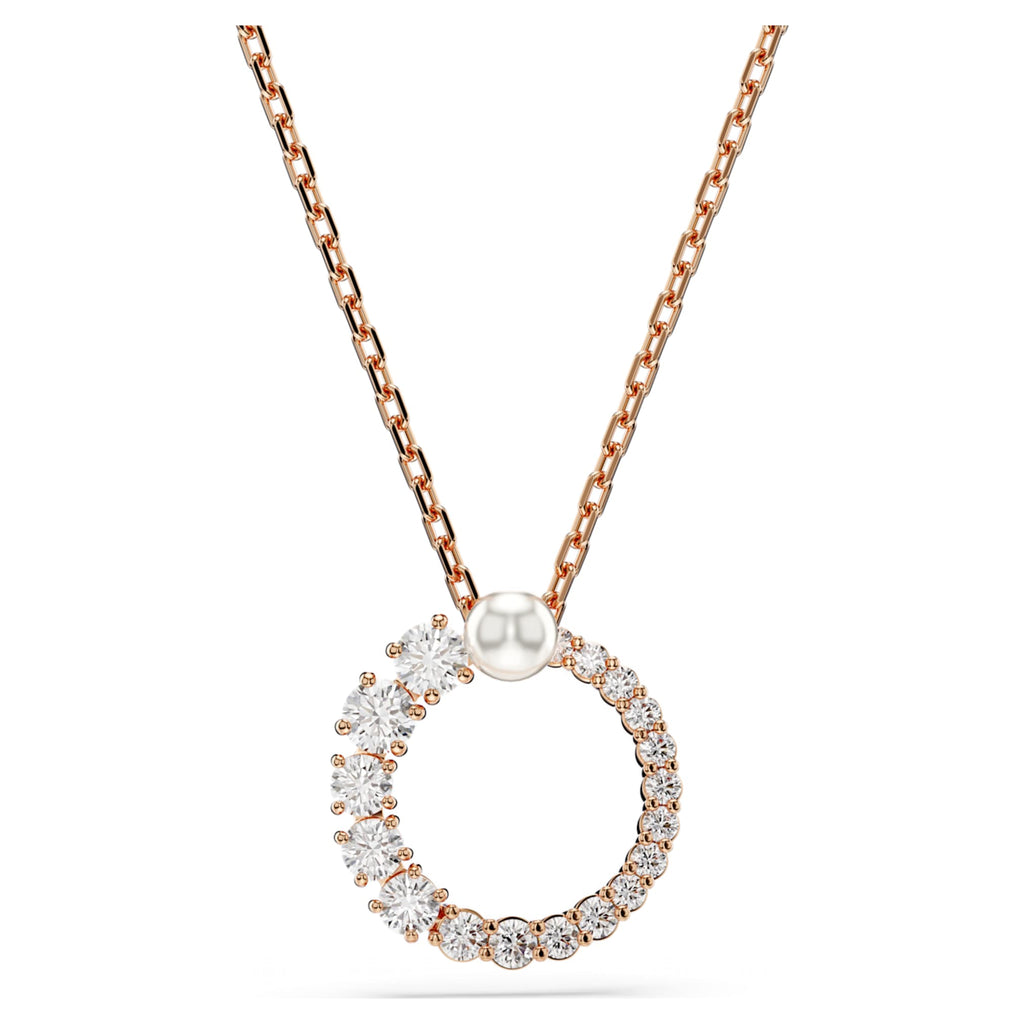Swarovski Matrix pendant Crystal pearl, Round cut, White, 18K rose gold finish